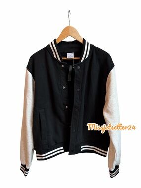 NWT Women’s Little Bipsy Adult Varsity Letter Jacket Black and White